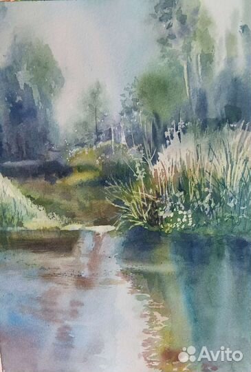 Картина Акварель Лесное озеро