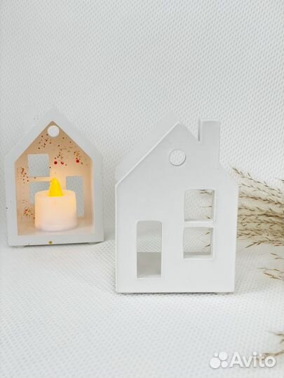 Подсвечник из гипса домик подарок