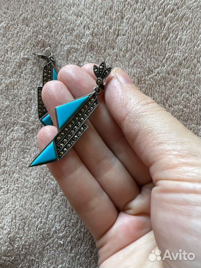 Серьги капельное серебро и бирюза