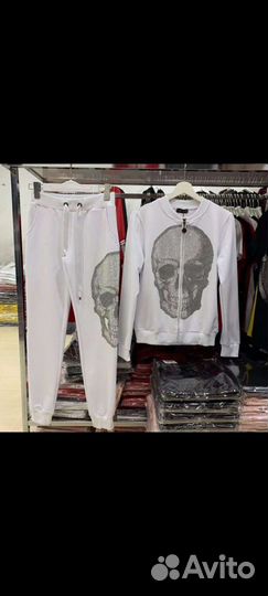 Спортивный костюм philipp plein белый с черепом