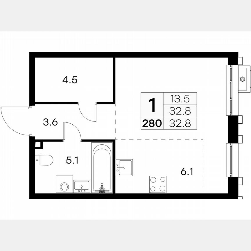 Квартира-студия, 32,8 м², 3/23 эт.