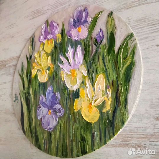 Картина цветы Ирисы масло 24 см