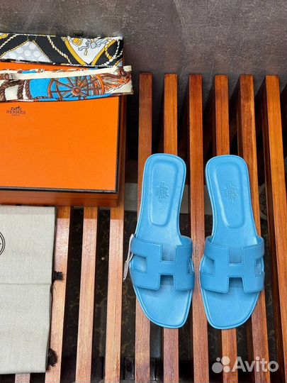 Hermes шлепанцы голубые Oran