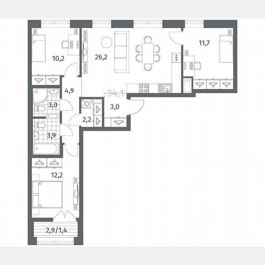 3-к. квартира, 78,8 м², 7/12 эт.