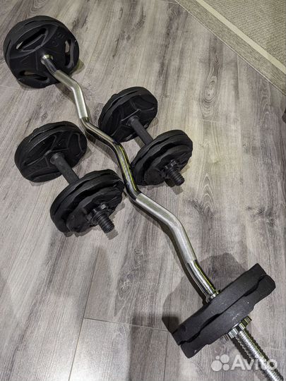 Стальной изогнутый гриф + гриф для гантелей
