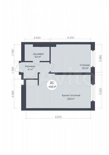 2-к. квартира, 43,6 м², 19/25 эт.