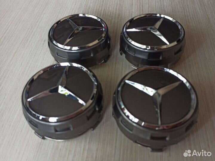 Колпачки на диски мерседес 75мм выпуклые Графит
