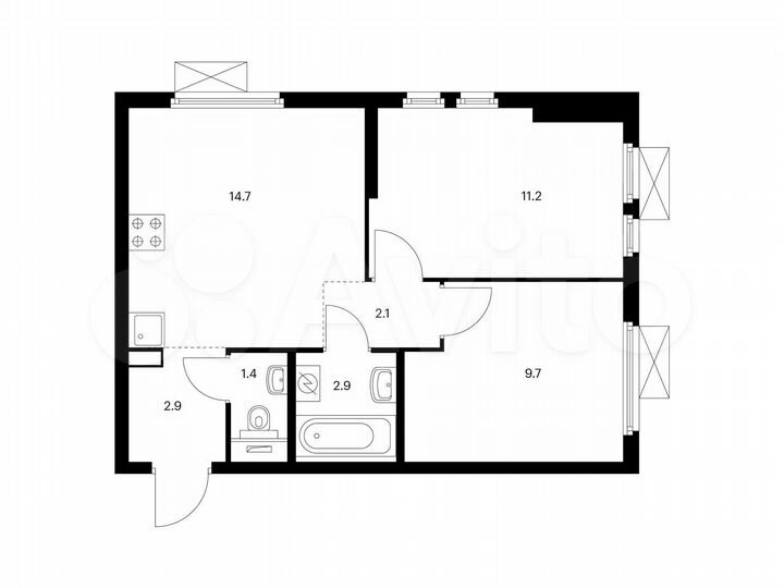 2-к. квартира, 44,9 м², 17/25 эт.