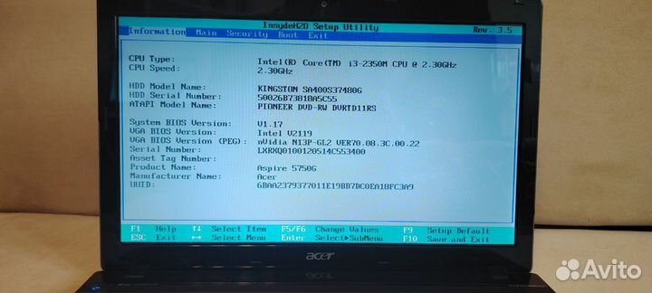 Ноутбук Acer aspire 5750G-2354G50Mnrr