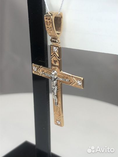 Крест мужской с бриллиантами золото 585/3,8 гр