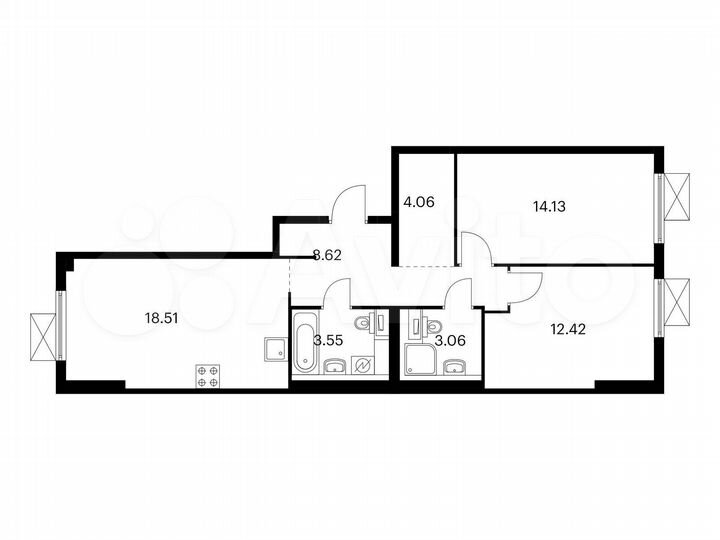 2-к. квартира, 64,4 м², 7/9 эт.