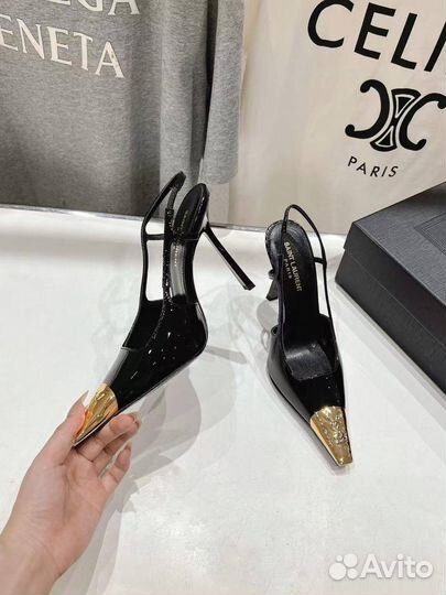 Туфли Saint Laurent YSL slingback лаковая кожа