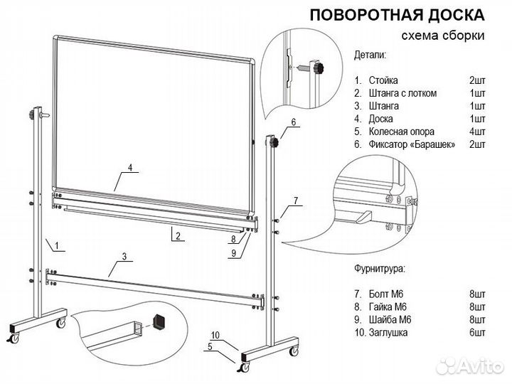 Доска на колесах маркерная, 150х100 см, офисная