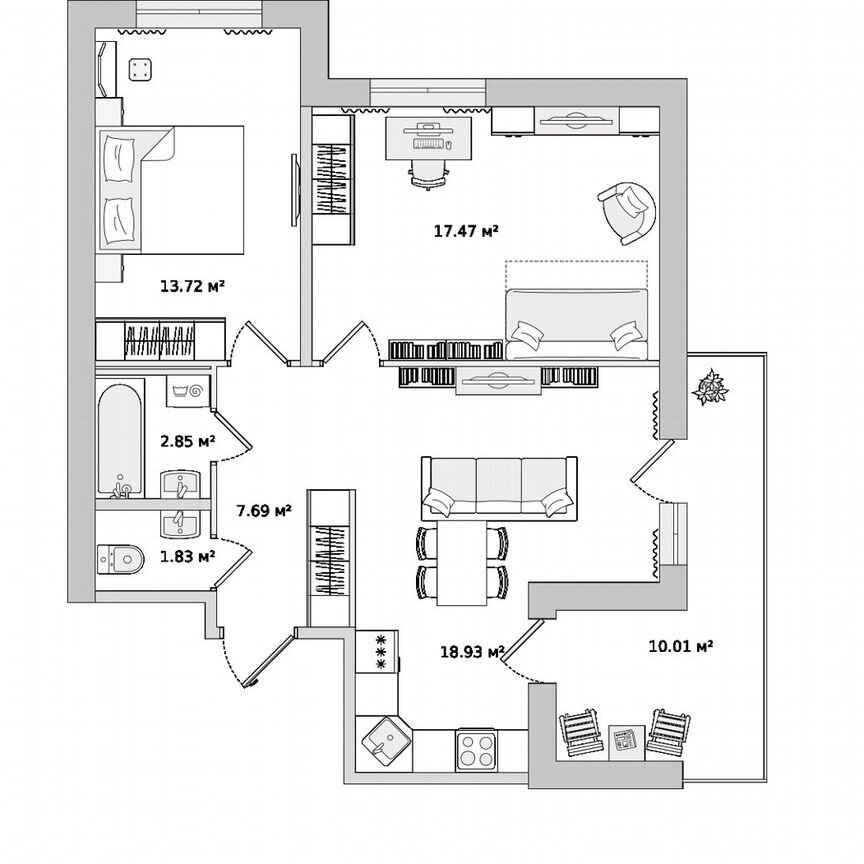 2-к. квартира, 72,5 м², 8/23 эт.