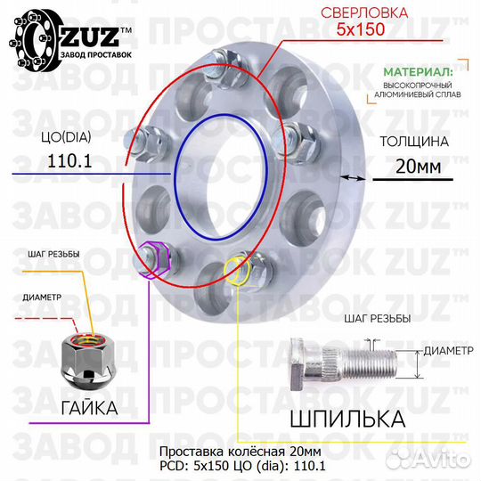 1 шт Проставки колесные 20SP5х150х110.1