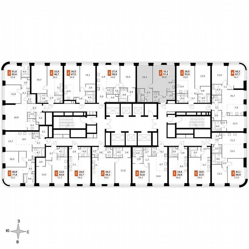 1-к. квартира, 57,4 м², 22/49 эт.