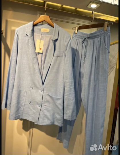 Летний женский костюм пиджак с брюками хлопок
