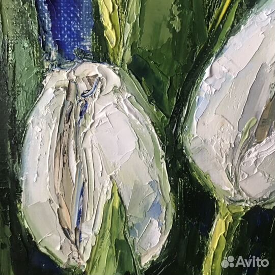 Картина маслом. Белые тюльпаны. 30х30