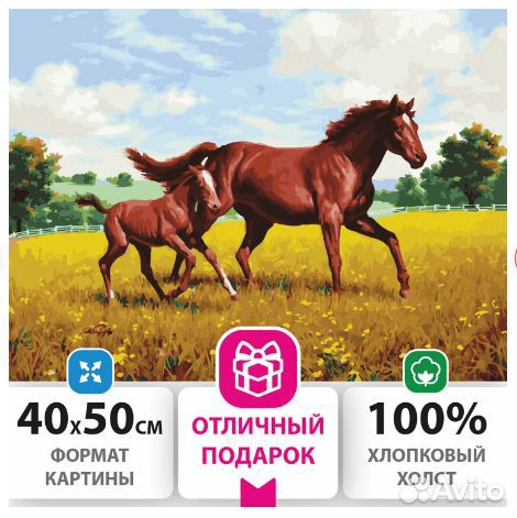 Картина по номерам 40х50 см Лошади подрамник