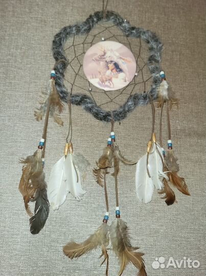 Ловец Снов розовый с перьями чёрн беж красн