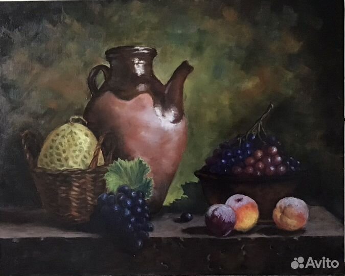 Картина маслом. Натюрморт с кувшином и фруктами