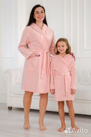Халат женский из махры Нежность розовые полосы