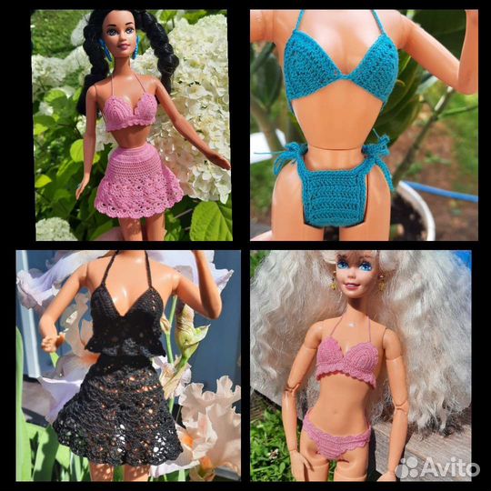 Вязаная одежда(купальник,юбки) для барби йоги,90х