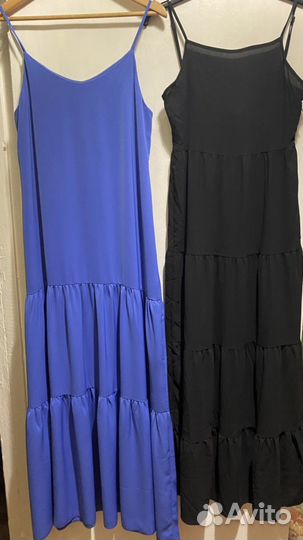 Платье ярусное, с воланами, синее, черное, H&M