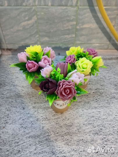 Мини букетики из мыла