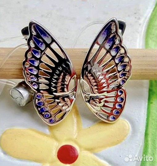 Серебряные серьги бабочки