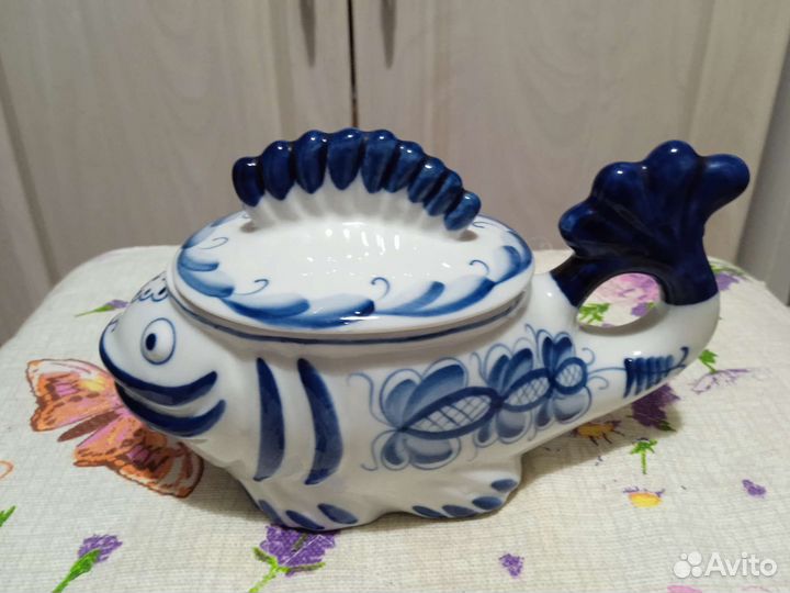 Гжель Рыба оригинал СССР. Шкатулка / салатник