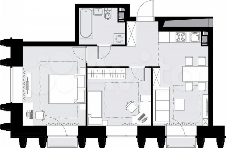 2-к. апартаменты, 54,3 м², 7/25 эт.