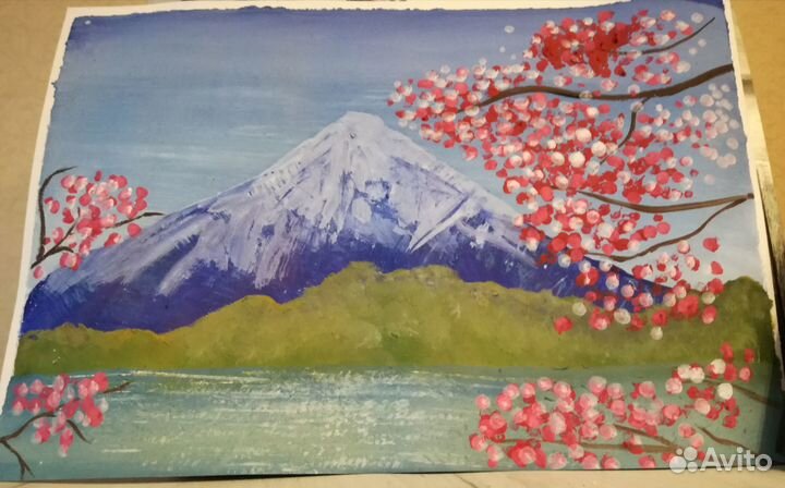 Фудзияма/Япония/сакура картина А4