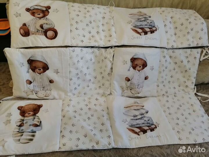 Бортики в кроватку+постельное бельё