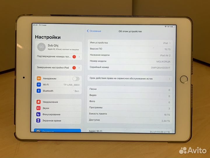 Планшет iPad Air2A 1566 16gb