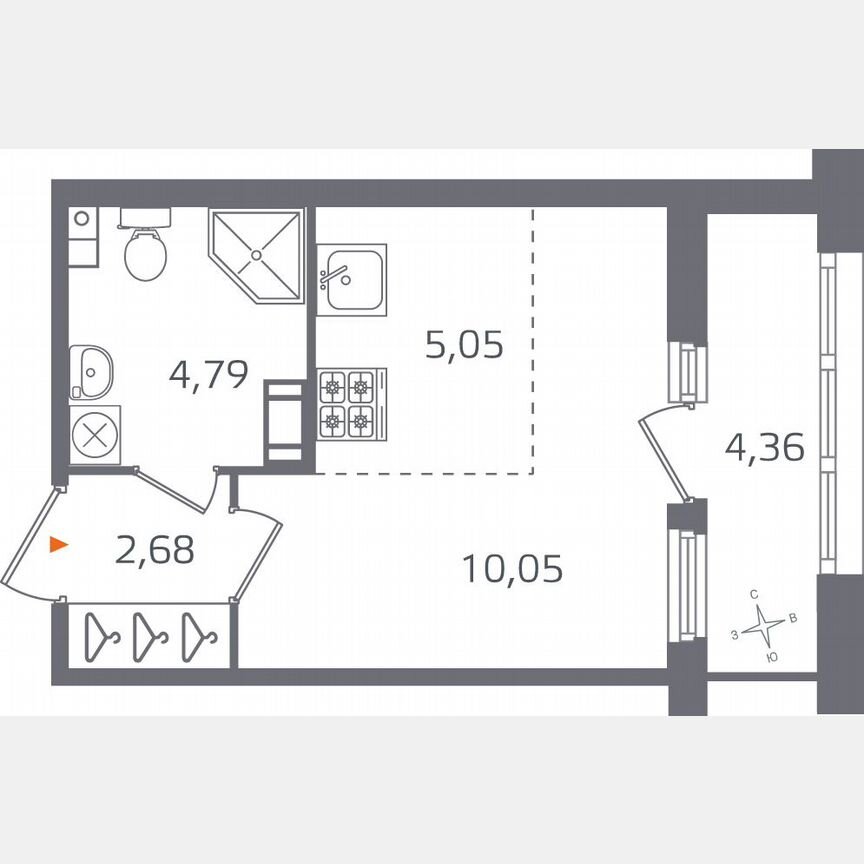 Квартира-студия, 24,8 м², 10/15 эт.
