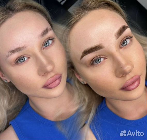 Перманентный макияж пудровые брови, губы