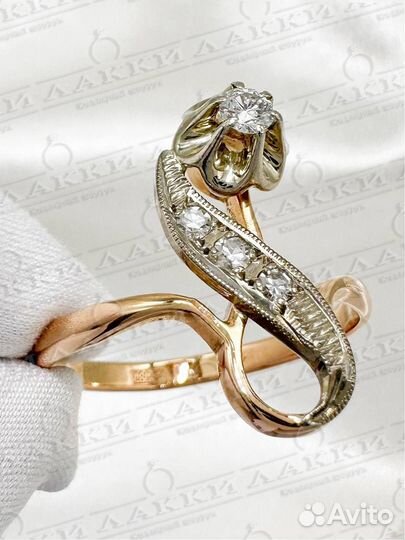 Золотое кольцо СССР 585 бриллиантами 4.43 гр