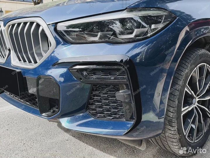 Клыки верхние BMW X6 G06 дорест черный глянец