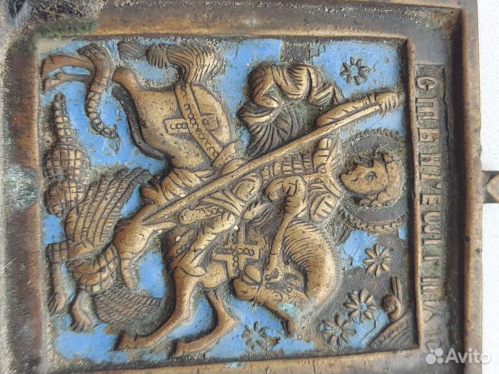 Старинная икона Георгий победоносец Эмали