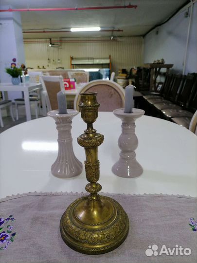 Подсвечник старинный редкий, бронза, 27см