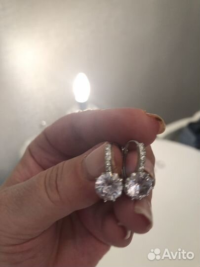 Серьги круглые циркон фианиты серебро 925