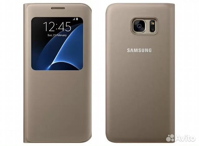Оригинал Чехол S-View Cover Samsung S7 Edge (Gold)
