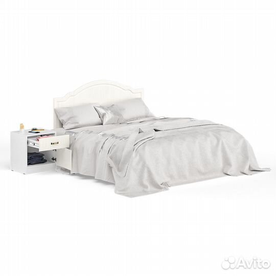 Кровать 1600 Ливерпуль с основанием и тумбой цвет ясень ваниль/белый