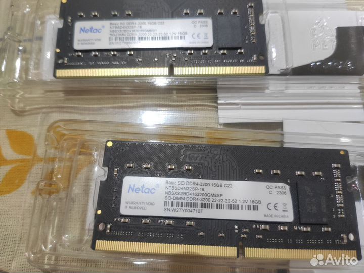 SO-dimm Netac (ntbsd4N32SP-16N) DDR4 16Gb 3200 2шт