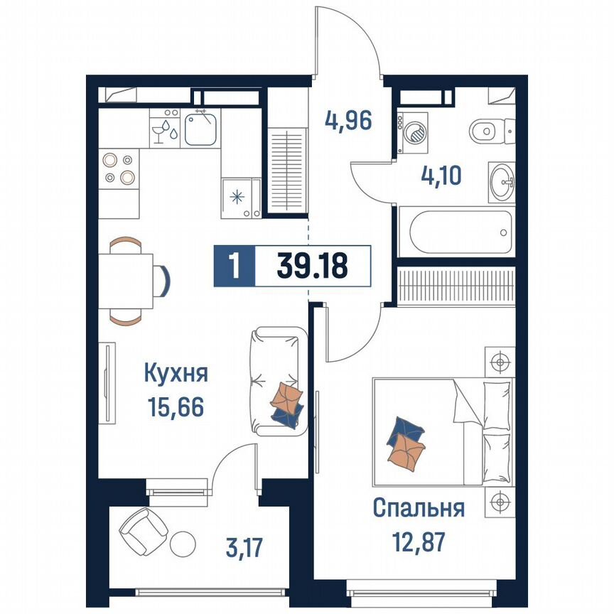 1-к. квартира, 39,2 м², 14/18 эт.