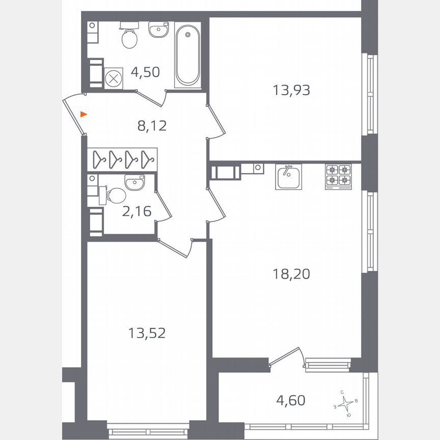 2-к. квартира, 62,7 м², 10/15 эт.