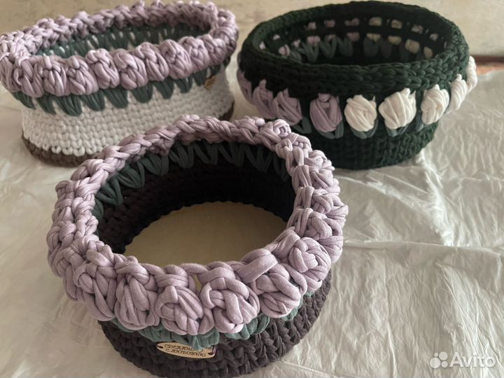 Вязаные корзинки ручной работы
