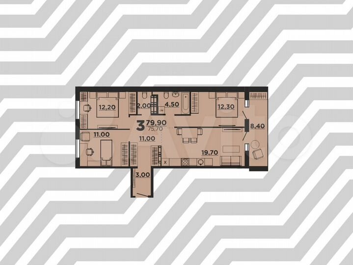 3-к. квартира, 79,9 м², 2/10 эт.