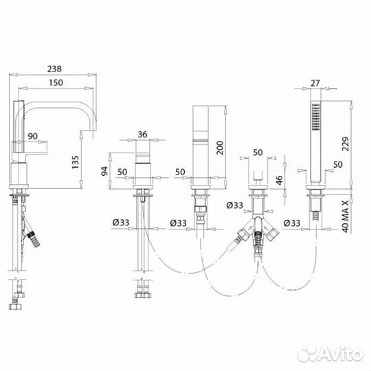 Смеситель на борт ванны Migliore Kvant 25392 золото